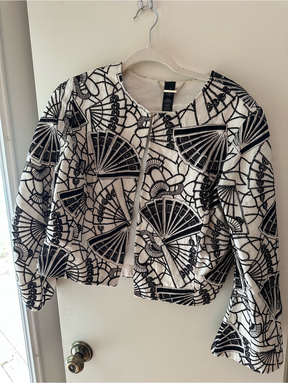 Black Label Black and White Embroidered Cropped Jacket